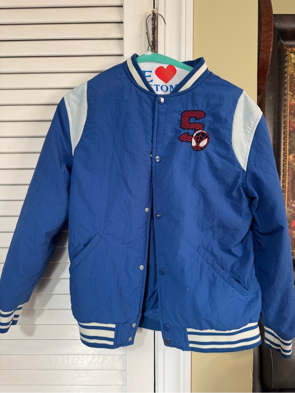 Kids Blue Spiderman Marvek Snap-Front Jacket with Contrast Shoulders